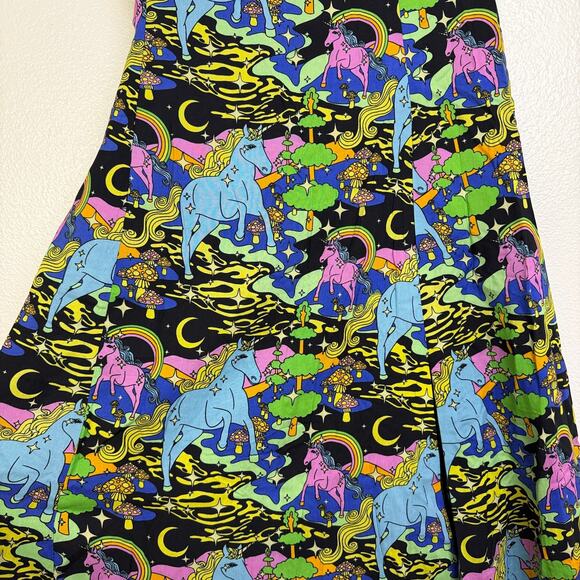 Nooworks Slip Skirt Unicorn Womens XS Multi Midi Elastic Slit Rainbow Novelty - Picture 4 of 8